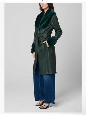 Blank NYC $189 Green Faux-Fur Trim faux leather Coat statement piece
